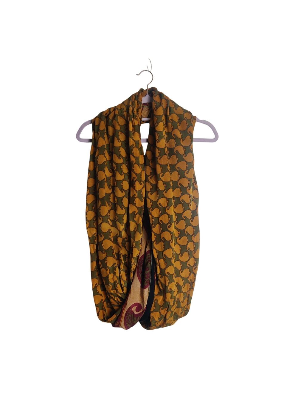 Indie Ella Bohemian Silk Infinity Mixed Paisley Hippie Wrap Scarf Gold Green